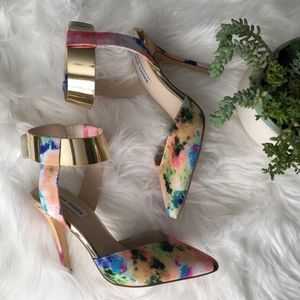 Steve Madden Peggie Floral Heels Gold Ankle Cuff